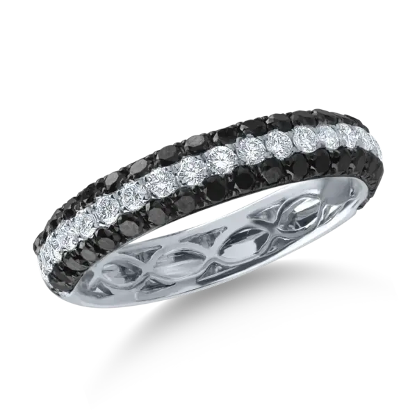 Inel semi eternity din aur alb cu diamante negre de 0.66ct si diamante transparente de 0.3ct