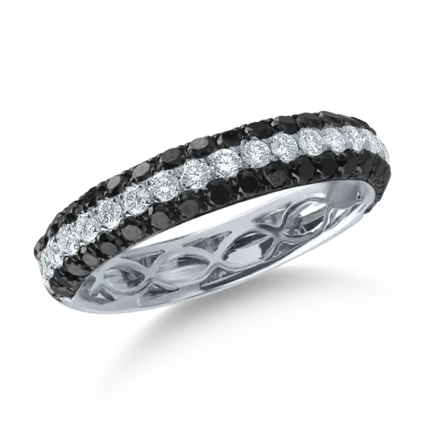Inel semi eternity din aur alb cu diamante negre de 0.6ct si diamante transparente de 0.3ct