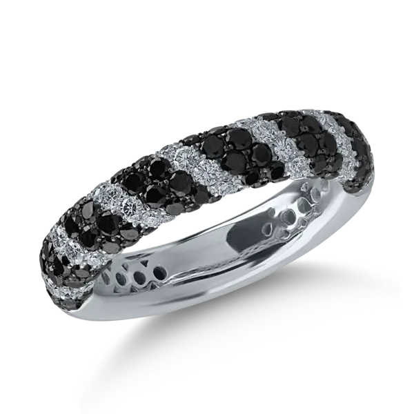 Inel semi eternity din aur alb cu diamante negre de 1.18ct si diamante transparente de 0.52ct