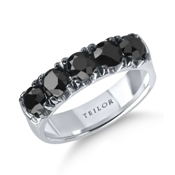 Inel semi eternity din aur alb cu diamante negre de 1.8ct