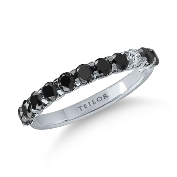 Inel semi eternity din aur alb cu diamante negre si incolore de 0.97ct