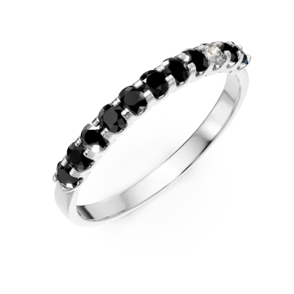 Inel semi eternity din aur alb cu diamante negre si incolore de 0.37ct