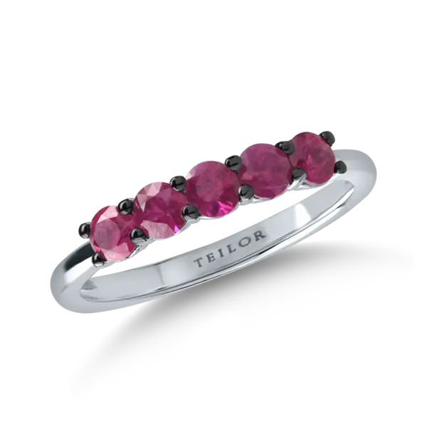 Inel semi eternity din aur alb cu rubine de 0.8ct