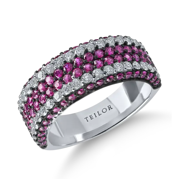 Inel semi eternity din aur alb cu rubine de 1.3ct si diamante de 0.6ct