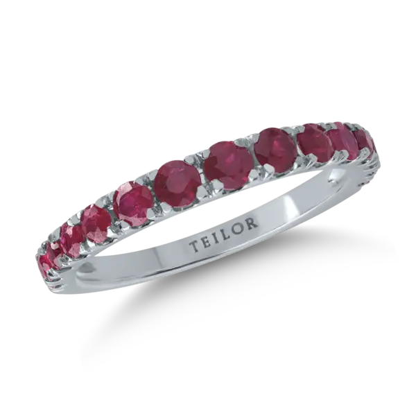 Inel semi eternity din aur alb cu rubine de 1ct