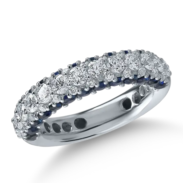 Inel semi eternity din aur alb cu safire albastre de 1.46ct si diamante de 1.17ct