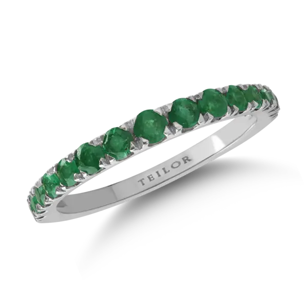 Inel semi eternity din aur alb cu smaralde de 0.7ct