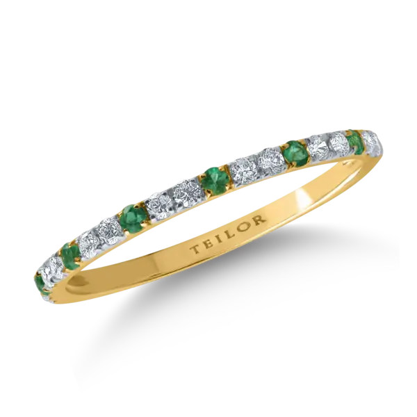 Inel semi eternity din aur galben cu diamante de 0.21ct si smaralde de 0.07ct