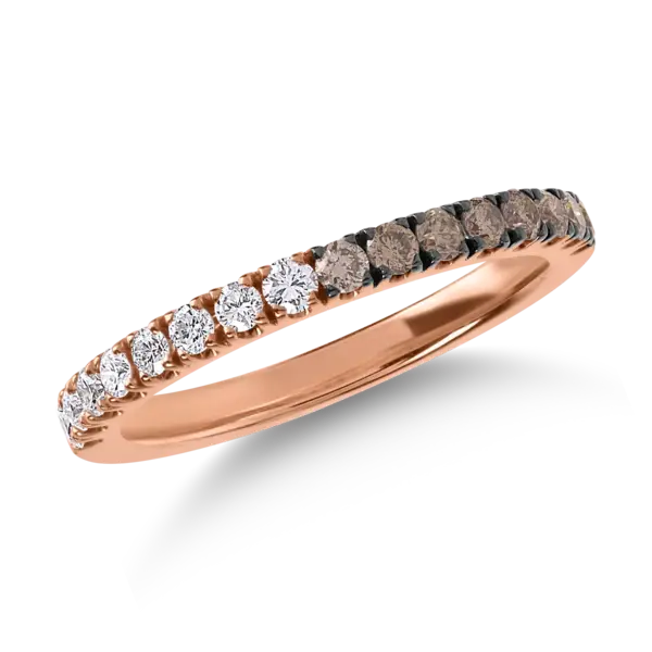 Inel semi eternity din aur roz cu diamante maro de 0.3ct si diamante transparente de 0.25ct