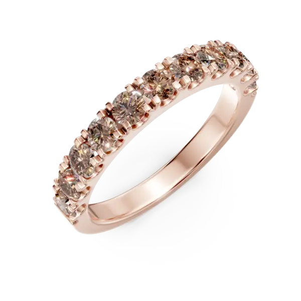 Inel semi eternity din aur roz cu diamante maro de 0.8ct