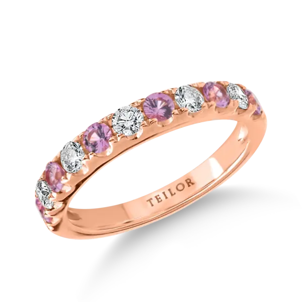Inel semi-eternity din aur roz cu safire roz de 0.5ct si diamante de 0.37ct