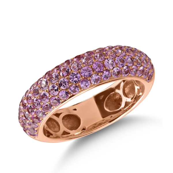 Inel semi eternity din aur roz cu safire roz-deschis de 1.81ct