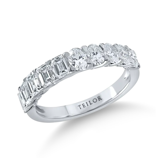 Inel semieternity din aur alb cu diamante emerald si ovale de 1.6ct