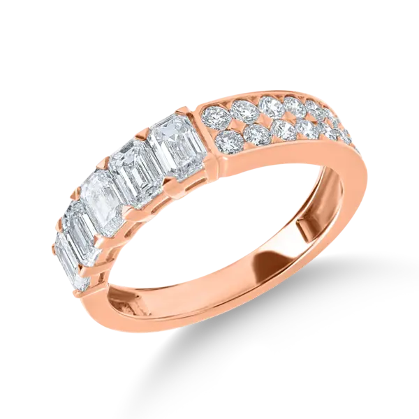 Inel semieternity din aur roz cu diamante emerald si rotunde de 1.6ct