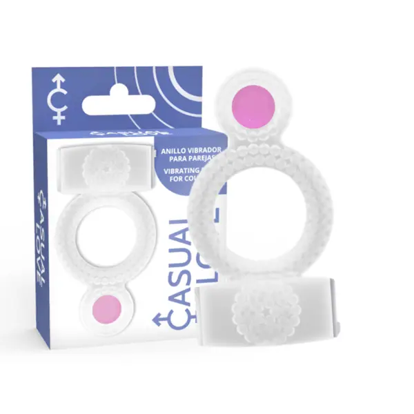 Inel vibrant Casual Love – Double Pleasure, din TPR, pentru stimulare clitoridiană și susținerea erecției, transparent