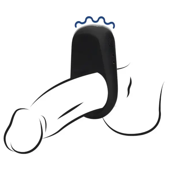 Inel vibrator pentru penis LOVELINE Vibrating Cock Ring, din silicon moale, 10 funcții de vibrație, negru