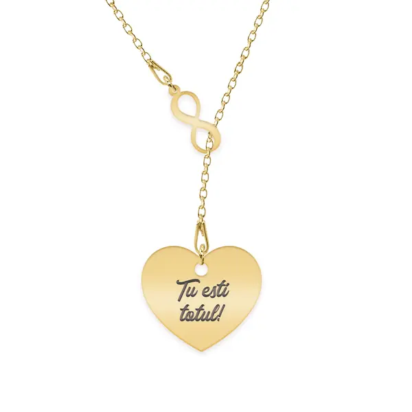 Infinity Love - Colier asimetric argint 925 placat cu aur galben 24K cu infinit si inima personalizata