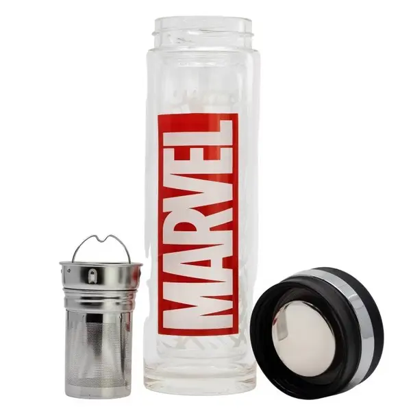 Infuzor de ceai din sticla barosilicata, cu pereti dubli, 350 ml, rosu, Marvel Engros