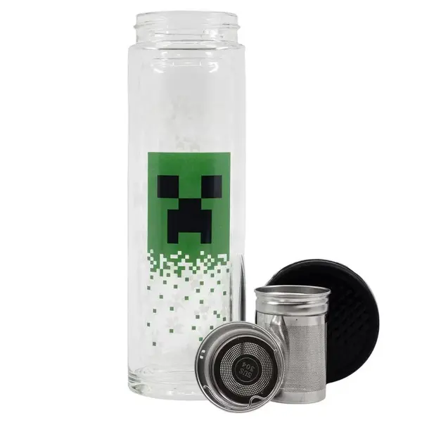 Infuzor de ceai din sticla barosilicata, cu pereti dubli, 350 ml, verde, Minecraft Engros