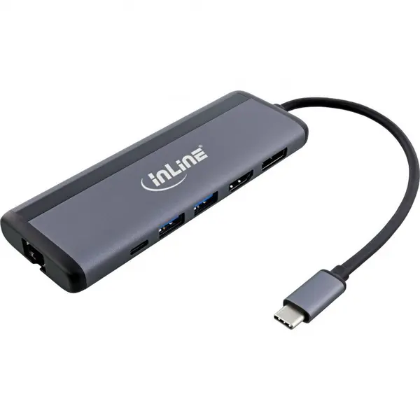 Inline Docking station InLine IL33278B, USB type C la HDMI, 8K, 30Hz, Displayport/2xUSB-A, Gigabit LAN/micro SD+SD, 100W, Gri