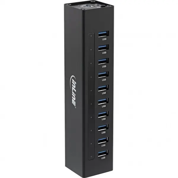 Inline HUB USB 3.2 Gen1 cu 10 porturi USB-A + alimentare Aluminiu, InLine IL35395C