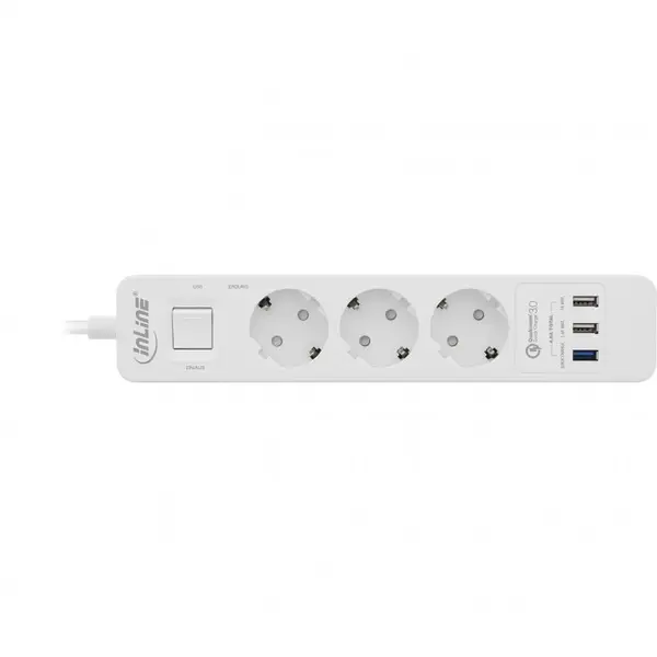 Inline Prelungitor cu 3 x Schuko + 3 x USB-A Quick Charge 1.5m Alb, InLine IL16491