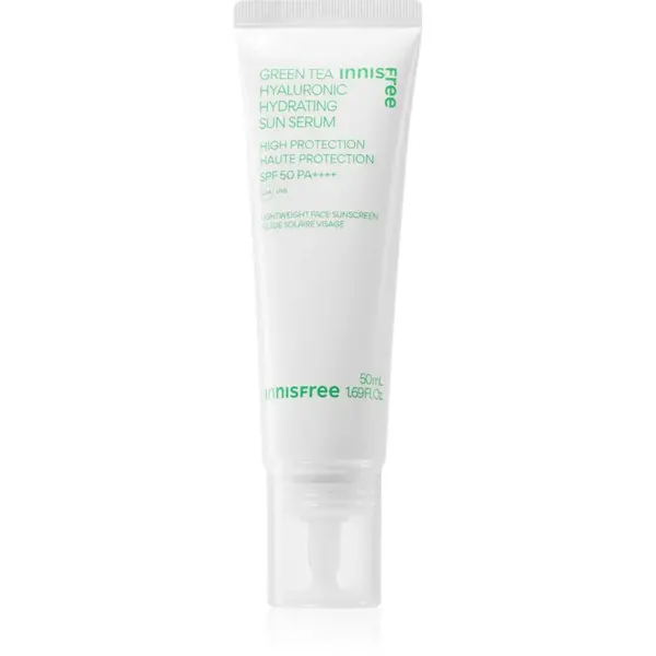 innisfree Green Tea Hyaluronic Sun Serum crema fluida hidratanta cu efect calmant SPF 50+ 50 ml