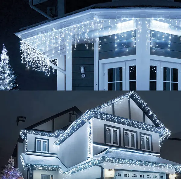 Instalatie 20 metri ALB RECE 500 LED tip turturi franjuri