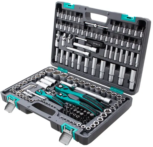 Instrumente Stels - 151 piese, 1.2''/1.4''/3.8'', oțel CrV și S2, cu valiză consolidată