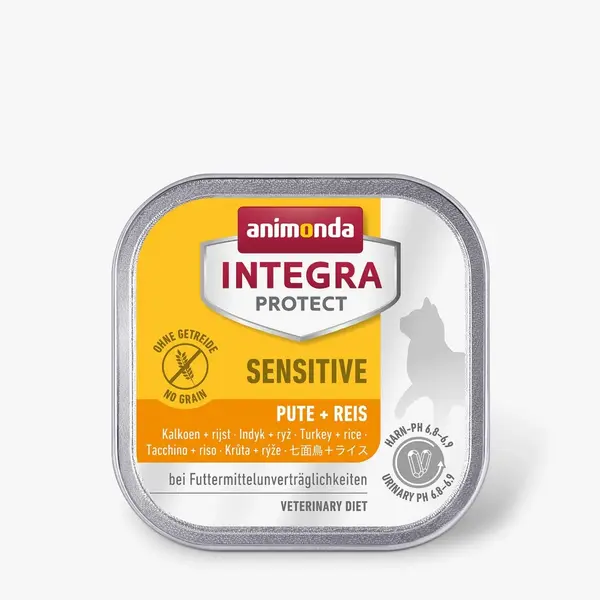 INTEGRA PROTECT Sensitive, Curcan și Orez, dietă veterinară, tăviță hrană umedă pisici, alergii, sistem digestiv, (în aspic), 100g