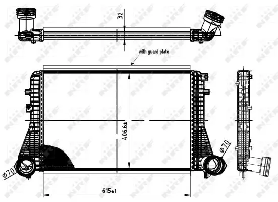 Intercooler AUDI A3, TT; SEAT ALTEA, ALTEA XL, LEON, TOLEDO III; SKODA OCTAVIA II, SUPERB II, YETI; VW CADDY III, EOS, GOLF PLUS, GOLF V, GOLF VI, JETTA III, PASSAT, PASSAT CC 1.4-2.0D dupa 2003