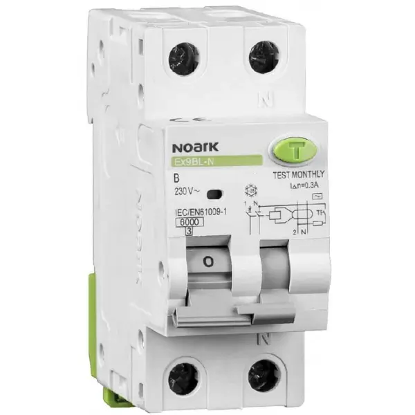 Intrerupator automat cu diferential RCBO Ex9BL-N 1P+N 16A/30mA, tip A, curba B, 6kA Noark 107638