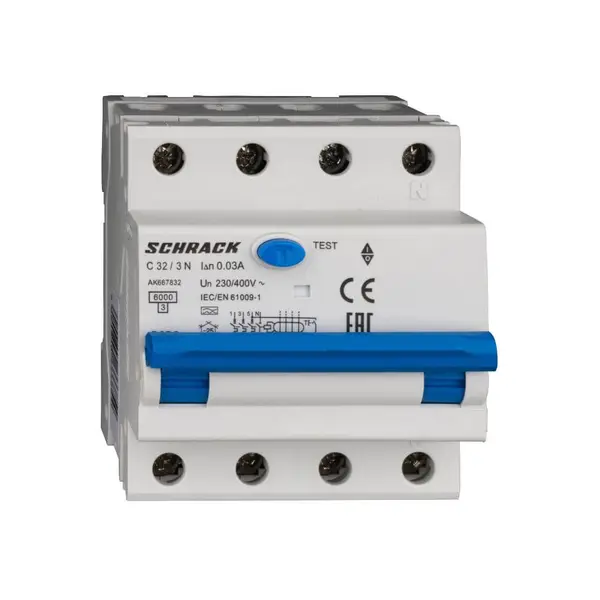 Intrerupator automat diferential 3+N, AMPARO, 6kA, C 32A, 30mA, tip A, SCHRACK AK667832
