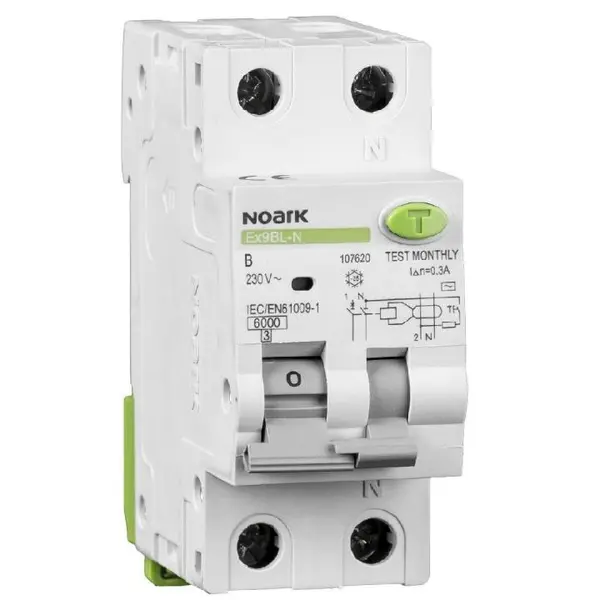 Intrerupator automat diferential RCBO 1P+N 10A/30mA tip AC curba B Noark 107620