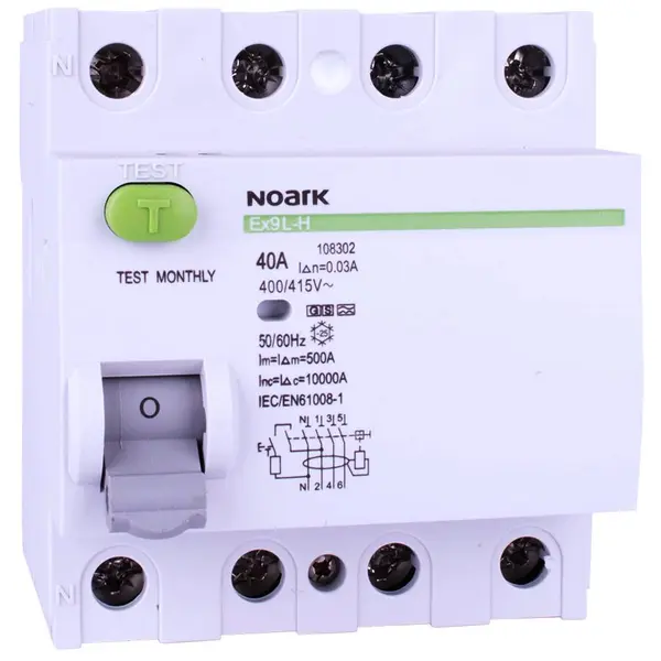 Intrerupator automat diferential RCCB Ex9L-H 4P 40A 30mA tip AC Noark 108176