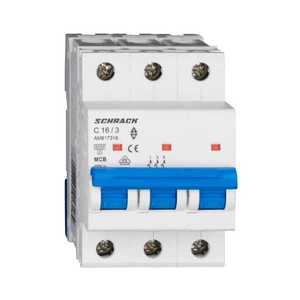 Intrerupator automat modular (MCB) AMPARO, 6kA, C 16A, 3 poli, SCHRACK AM617316