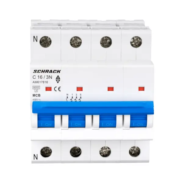 Intrerupator automat modular (MCB) AMPARO, 6kA, C 16A, 3P+N, SCHRACK AM617816