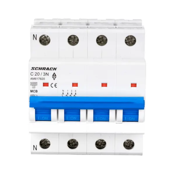 Intrerupator automat modular (MCB) AMPARO, 6kA, C 20A, 3P+N, SCHRACK AM617820