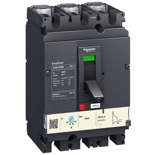 Intrerupator compact cu declansator tip usol Cvs100B Tm63D 63A 3P/3D Schneider LV510305