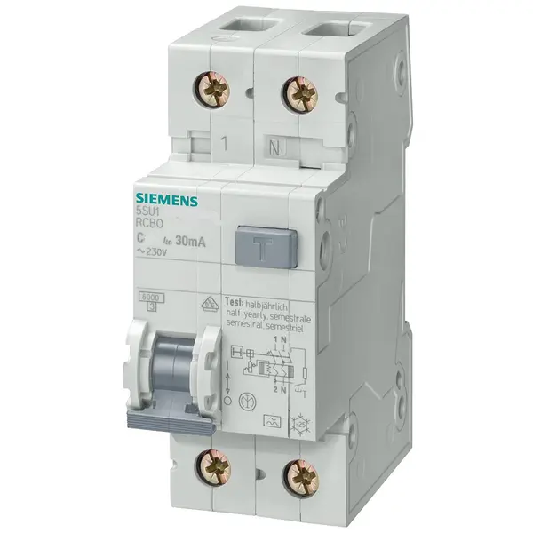 Intrerupator cu protectie diferentiala RCBO 1P+N 20A/30mA, curba C,tip AC, 4.5kA Siemens 5SU1353-1KK20