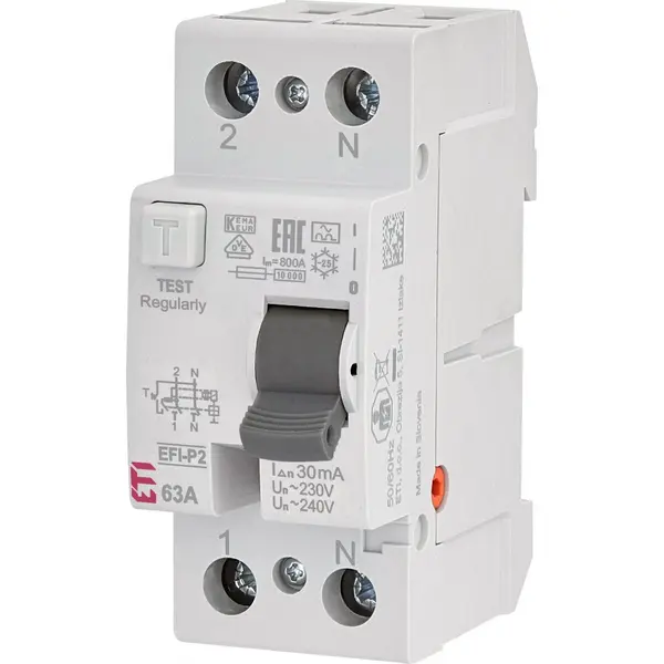 Intrerupator cu protectie diferentiala RCCB 1P+N 63A/30mA, tip A, 10kA, EFI-2 Eti 002061113
