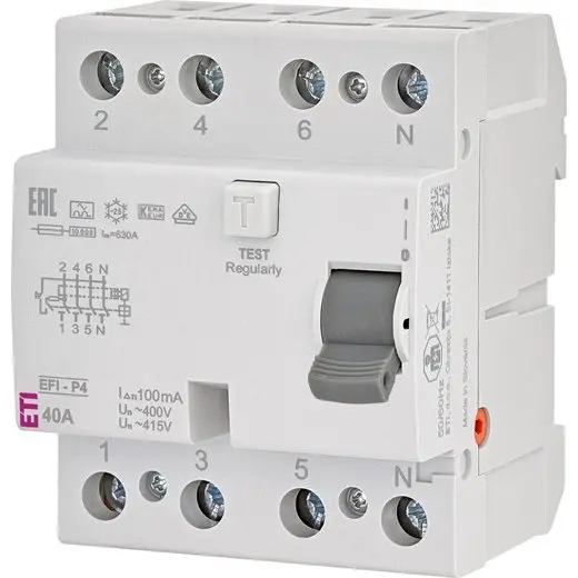 Intrerupator cu protectie diferentiala RCCB 3P+N 40A/100mA, tip A, 10kA, EFI-P4 Eti 002061522