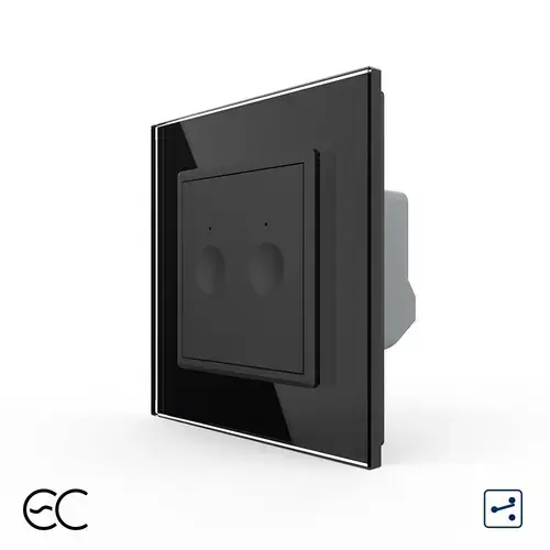 Intrerupator Dublu Cap Scara / Cruce cu Touch LIVOLO cu Rama din Sticla - Protocol Zigbee EC (Negru)