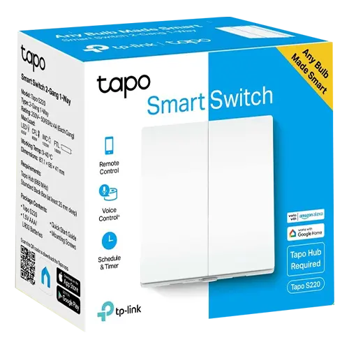 Întrerupător inteligent dublu TP-Link Tapo S220, 868 MHz, 2 canale, fără fir de nul