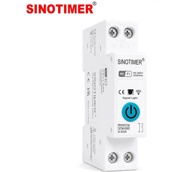 Intrerupator inteligent WiFi Sinotimer STM-63M, 63A, monitorizare consum energie, protectie supratensiune/subtensiune, Smart