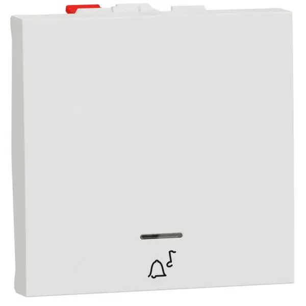 Intrerupator revenire 10A 2 module simbol sonerie indicator luminos Schneider Noua Unica NU320618CN, alb