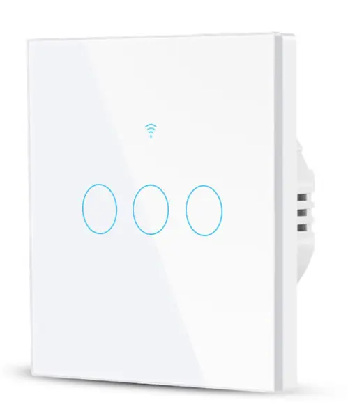 intrerupator smart cu touch rovo fn3c, 3 canale, sticla securizata, tuya, life smart, rf 433mhz, alexa si google assistant, fara