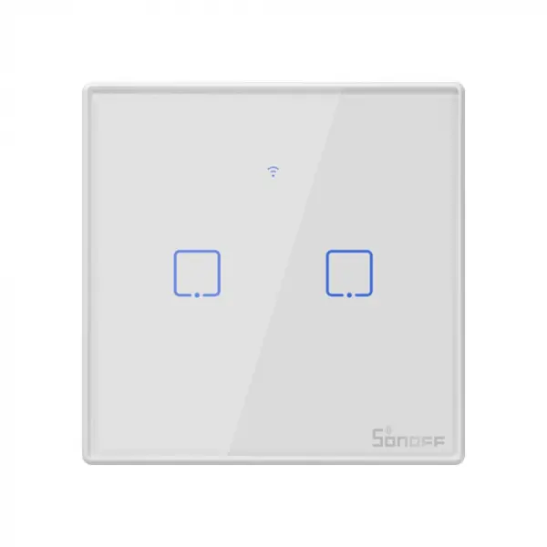 Intrerupator smart cu touch, Wifi + RF 433MHz, 2 canale, 4A, alb, Sonoff T2EU2C-TX