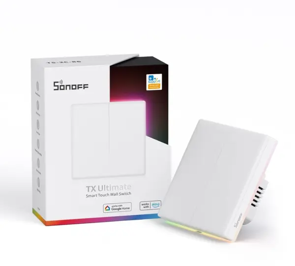 intrerupator smart sonoff t5-2c-86 wif cu full touch (2 canale), lumina led 10a 2400w
