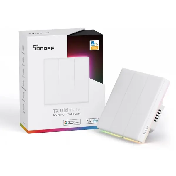 Intrerupator Smart Sonoff T5-3C-86 WiF cu Full Touch (3 canale), Lumina LED 15A/3600W T5-3C-86 / 6920075740257